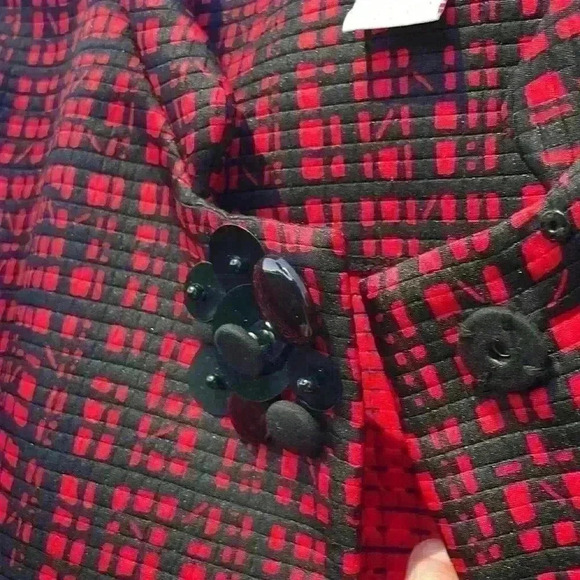 Ruby Rd. Women’s red black blazer with 1 embellished button closure 2 pockets - Picture 5 of 9